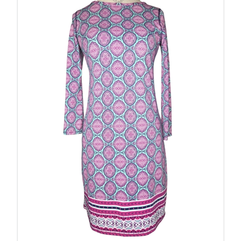Cabana Life Monaco Pink Border Print Long Tunic Swim Dress Cover Up UPF 50+ S